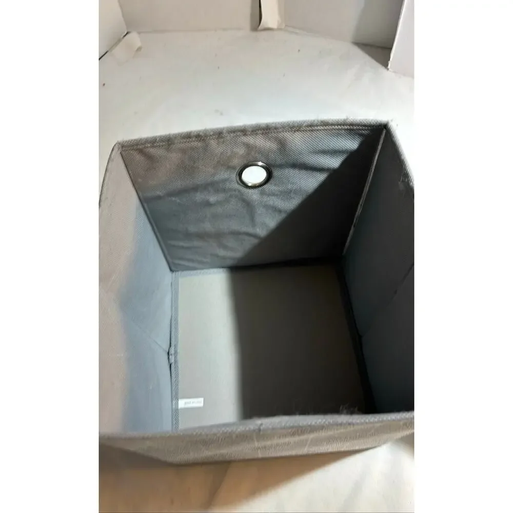 Set of Two Gray Fabric Storage Bins with Metal Grommets